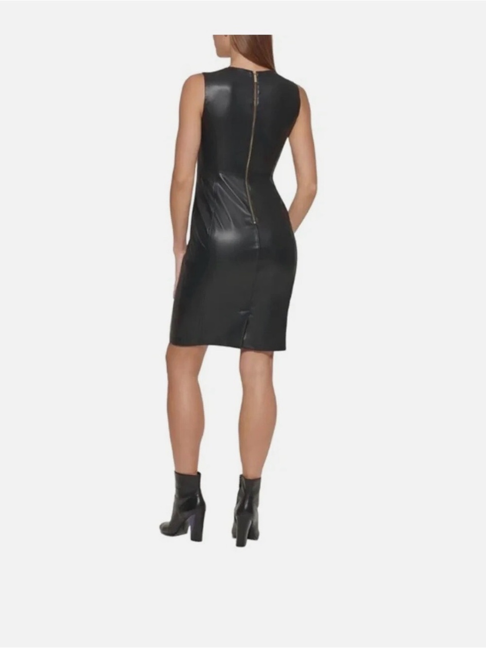 Calvin Klein Black Sleeveless Faux-Leather Midi Sheath Dress